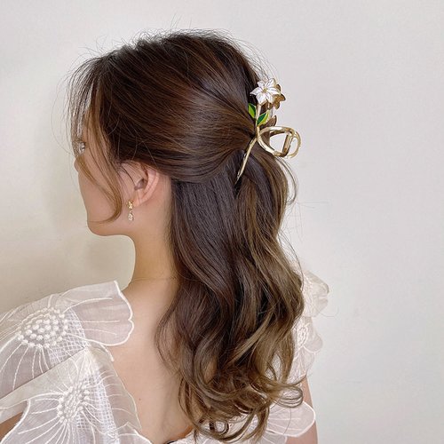 Handmade Metal Gold Flower Banana Clip Elegant Floral Hair Claw for Women
