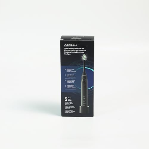 Operan Electric Toothbrush for Adults and Kids High Power Sonic Rechargeable Toothbrush with Smart Timer 5 Modes 6 Brush Heads 40,000 VPM Motor 6 Hours Fast Charge for 100 Days (Black)