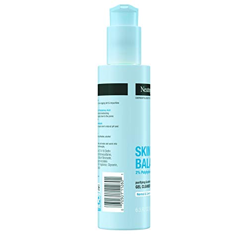 Neutrogena Skin Balancing Purifying Gel Cleanser with 2% Polyhydroxy Acid (PHA), Softening Face Wash for Normal & Combo Skin, Paraben-Free, Soap-Free, Sulfate-Free, 6.3 oz