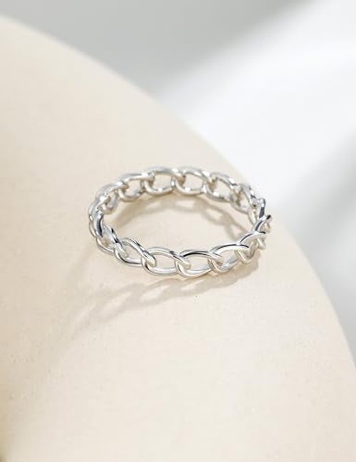Mameloly 3.8mm Wedding Bands for Women Stackable Open Chain Link Promise Engagement Rings for Her Size 11