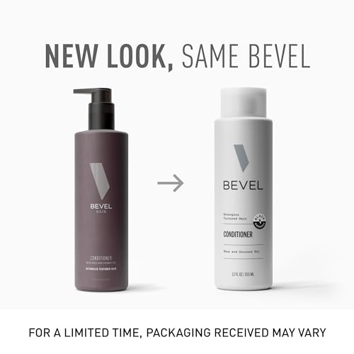 Bevel Hair Conditioner for Men with Coconut Oil and Shea Butter, Sulfate Free Conditioner for Textured Hair, Moisturizes, Conditions and Detangles Hair, 12 Oz (Packaging May Vary)