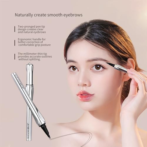 BLUE LOVE 2PCS Two-Prong Eyebrow Pen, Upgrade 2 Tipped Eye Brow Pencils for Women, Waterproof Lasting All-Day Eye Makeup with Microblading Brow Pen with Hair Like Strokes (2PCS Brown)