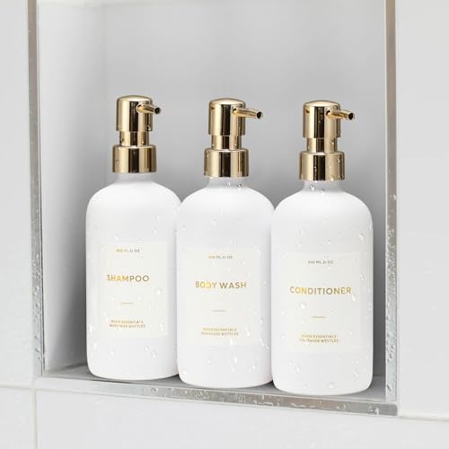 HOMCDALY Shampoo and Conditioner Dispenser, 21oz 3-Pack Refillable Shampoo and Conditioner Bottles, Shampoo Container, Empty Shampoo Pump Dispenser (21oz-Black