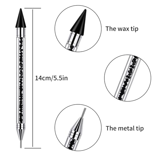 2 Pack Rhinestone Picker Tool with 2 Tweezers, Wax Pencil for Gems Rhinestones, Nail Dotting Tool Applicator Tool, Nail Art Tools Nail Design Kit for DIY Nail Art (Black, White)
