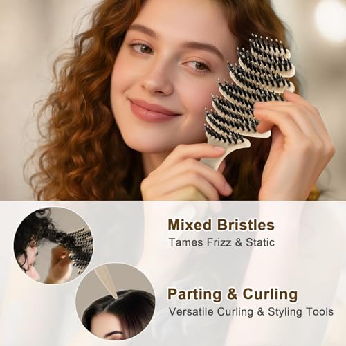 Lynnieëlle Boar and Nylon Bristle Hair Brush for Fine Hair - Ultimate Smoothing Vented Detangler Wet Brush for Women, A Great Gift, Aqua