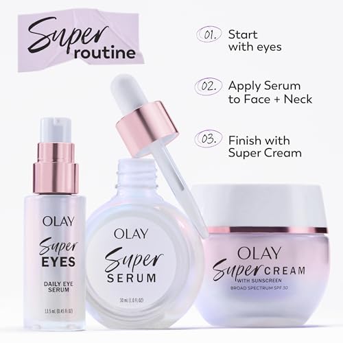 Olay Super Cream with Sunscreen SPF 30, 1.7 oz, Ultra Lightweight Face Moisturizer - Vitamin C & E, Hyaluronic Acid, Niacinamide, Collagen Peptide - Hydrate, Smooth, Brighten, Firm, and Protect