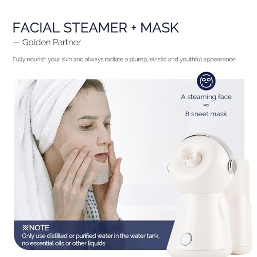 Facial Steamer,with 7 Colors Led Light,Face Steamer for Facial Deep Cleaning,Warm Mist Nano Ionic Steamer for Face Spa Kit,Face Humidifier,Facial Sauna Use at Home, Gift for Women(Rosegold with Light)