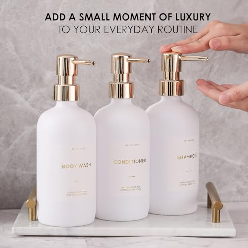 HOMCDALY Shampoo and Conditioner Dispenser, 21oz 3-Pack Refillable Shampoo and Conditioner Bottles, Shampoo Container, Empty Shampoo Pump Dispenser (21oz-Black