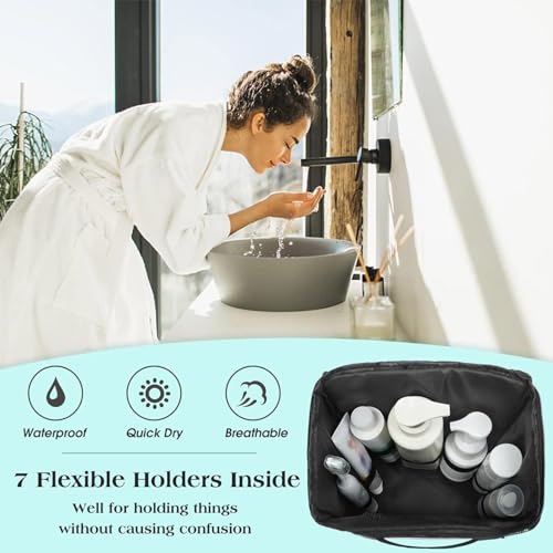 2024 Portable Shower Caddy Tote Bag, Large Capacity Shower Caddy Tote Bag, Quick Dry Mesh Hanging Toiletry Bag, Separate Compartment, Hanging Toiletry Bath Bag for Student, Gym, Camp, Travel (Black)