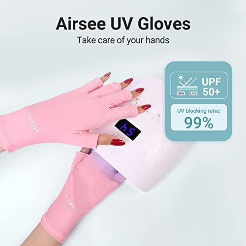 AIRSEE Breathing UV Gloves for Nail Gel,Professional UPF50+ Protection Gloves for UV Lamp, Ice Silk Cloudy Soft Fingerless Gloves,Ultra Cool Feeling Fabric(Blush Charm)