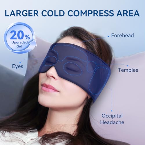 Cooling Gel Eye Masks for Cold & Warm Compress, Ice Cold Sleep Mask for Puffy Eyes, Dark Circles, Migraine & Headache Relief, Soft Thick Gel for Long-Lasting Comfort for Eye Strain,Dry Eye(Black)
