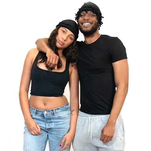 Superior Halo Turban Silk Satin Lined Head Wrap, Pre-Tied Tassel Turban for Men & Women, Turban Durag Wave Cap (Black)