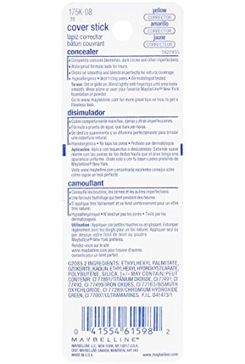 Maybelline New York Cover Stick Corrector Concealer, Yellow Corrects Dark Circles, 0.16 oz.
