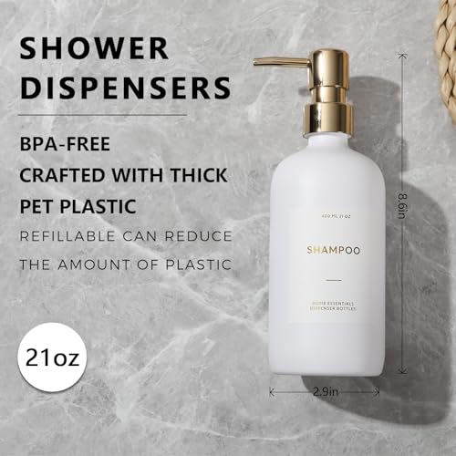 HOMCDALY Shampoo and Conditioner Dispenser, 21oz 3-Pack Refillable Shampoo and Conditioner Bottles, Shampoo Container, Empty Shampoo Pump Dispenser (21oz-Black