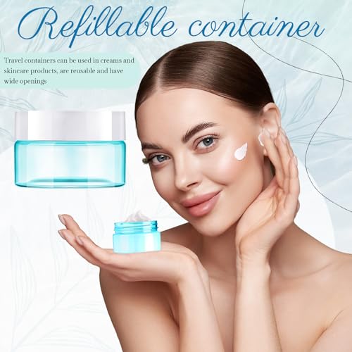 Tessco 12 Pieces 1 oz Travel Containers Plastic Container Jars with Lids Leak-proof Travel Jars for Creams with 12 Mini Scoop and 12 Label Stickers for Lotion Makeup Powder (Blue)