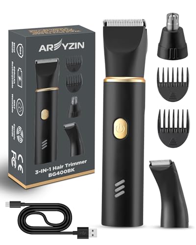 AREYZIN Body Hair Trimmer for Men Bikini Trimmer for Women Pubic Hair Removal Body Groomer Kit Electric Shavers for Arms Leg Hair, Nose Hair Trimmer, Rechargeable,IPX7 Waterproof,Black
