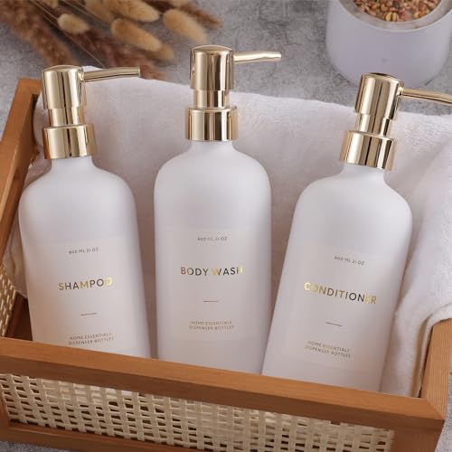 HOMCDALY Shampoo and Conditioner Dispenser, 21oz 3-Pack Refillable Shampoo and Conditioner Bottles, Shampoo Container, Empty Shampoo Pump Dispenser (21oz-Black