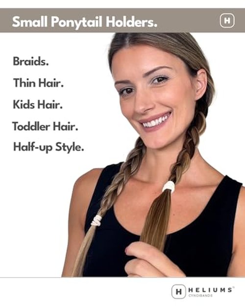 Heliums Small Soft Hair Ties - Black - 1 Inch Mini Nylon Bands, No Damage Ponytail Holders for Kids, Braids, and Thin Hair - 30 Count