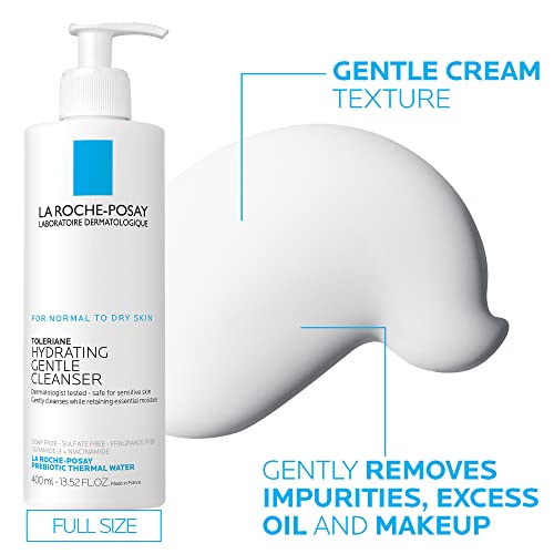 La Roche-Posay Toleriane Hydrating Gentle Facial Cleanser, Daily Face Wash with Ceramide and Niacinamide for Normal to Dry Sensitive Skin, Oil-Free, Fragrance Free
