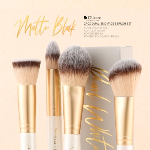 DUcare Makeup Brushes Duo End Foundation Contour Powder and Buffer Brush Bronzer Double Makeup Brush Set 2Pcs white
