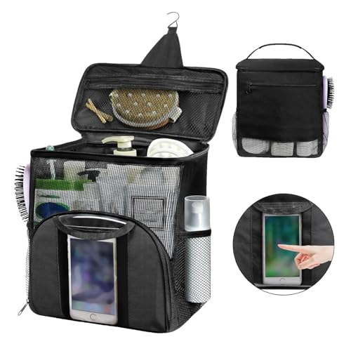 2024 Portable Shower Caddy Tote Bag, Large Capacity Shower Caddy Tote Bag, Quick Dry Mesh Hanging Toiletry Bag, Separate Compartment, Hanging Toiletry Bath Bag for Student, Gym, Camp, Travel (Black)