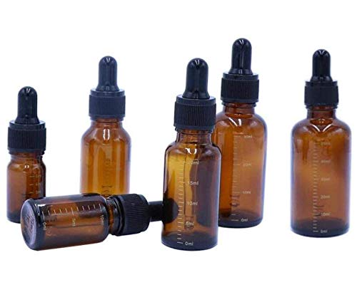 3 Pcs 30ml 1oz Empty Refillable Amber Glass Graduated Dropper Bottle Essential Oil Cosmetics Elite Fluid Container Jar Pot Holder with Glass Pipette Dropper