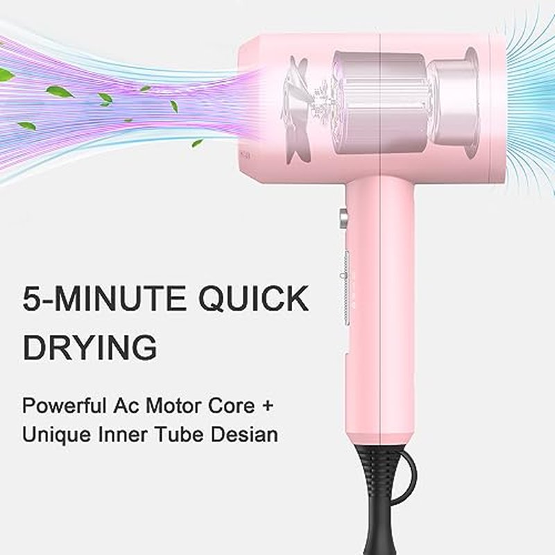 Slopehill Professional Ionic Hair Dryer, Powerful 1800W Fast Drying Low Noise Blow Dryer with 2 Concentrator Nozzle 1 Diffuser Attachments for Home Salon Travel (Agate Red)