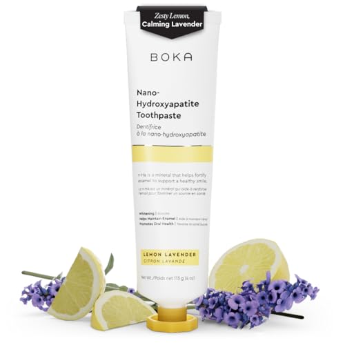 Boka Fluoride Free Toothpaste- Nano Hydroxyapatite, Remineralizing, Sensitive Teeth, Whitening - Dentist Recommended for Adult, Kids Oral Care- Lemon Lavender Flavor, 4 Fl Oz 1Pk US Manufactured