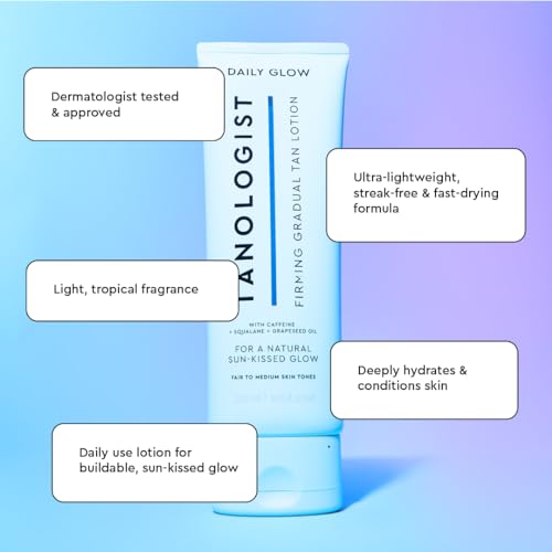 Tanologist Firming Daily Glow - Medium/Dark - Toning & Firming Gradual Tan Lotion - Natural, Sun Kissed Glow - Daily Tanning Lotion with Caffeine, Squalane & Grapeseed Oil - 8.45 fl oz