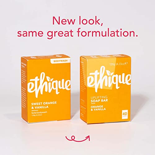 Ethique Uplifting Sweet Orange & Vanilla Soap Bar - Body Wash for All Skin Types - Plastic-Free, Vegan, Cruelty-Free, Eco-Friendly, 4.23 oz (Pack of 1)