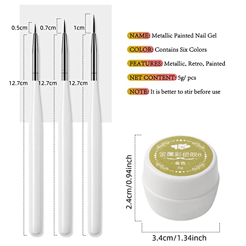 LOKFAR 6 Colors Metallic Nail Polish Nail Art Gel Polish Set, 3D Reflective Metallic Painted Nail Gel Liner Nail Art Polish Emboss UV Gel Nail Polish Gel Paint Nail Painting Kit for DIY Art Nail Salon