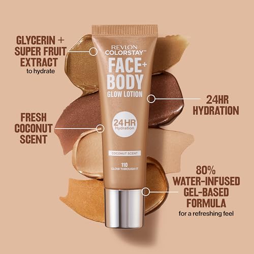 Revlon ColorStay Face & Body Glow Lotion, Hydrating Moisturizer, 24HR Hydration, Illuminating Luminizing Shimmer, 110 Glow Through It