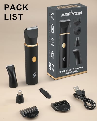 AREYZIN Body Hair Trimmer for Men Bikini Trimmer for Women Pubic Hair Removal Body Groomer Kit Electric Shavers for Arms Leg Hair, Nose Hair Trimmer, Rechargeable,IPX7 Waterproof,Black