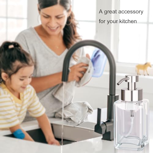 Foaming Soap Dispenser with Stainless Steel Pump, 12oz Refillable Glass Liquid Dish Soap Bottles for Bathroom, Kitchen Sink, Home Decor