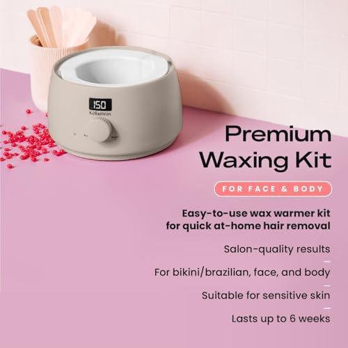 KoluaWax Premium Waxing Kit for Women - Hot Melt Hard Wax Warmer for Hair Removal, Eyebrow, Bikini, Legs, Face, Brazilian Wax - Machine, 4-Pack Beads, Accessories, Sand