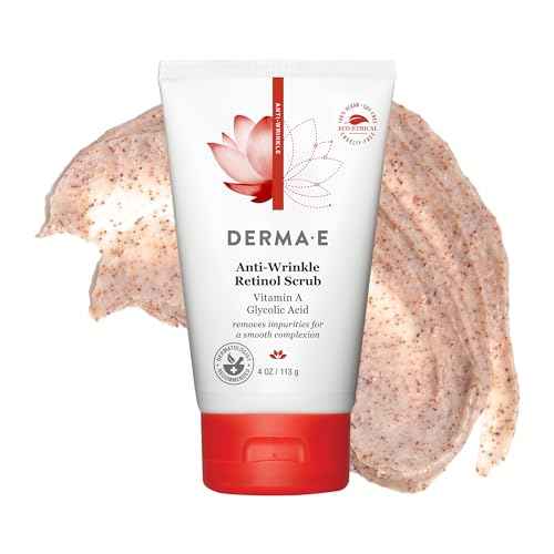 DERMA E Anti-Wrinkle Scrub ? Anti-Aging Face Wash with Glycolic Acid and Vitamin A ? Cleansing and Exfoliating Treatment Removes Makeup, Oil and Impurities, 4 oz