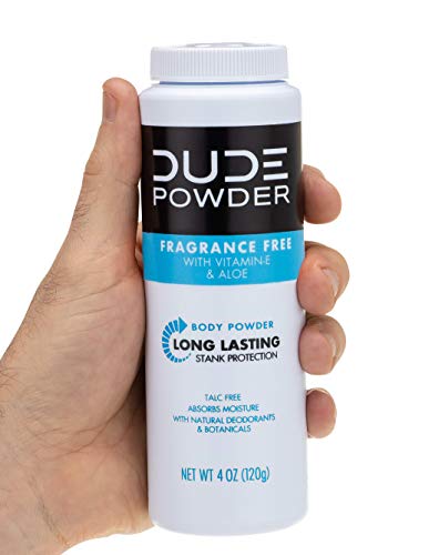 DUDE Body Powder - Fragrance Free 4 Ounce Bottle Natural Deodorizers With Chamomile & Aloe, Talc Free Formula, Corn-Starch Based Daily Post-Shower Deodorizing Powder for Men