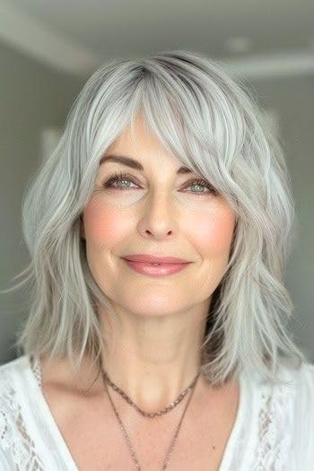 CINHOO Short Curly Wavy Grey Hair Toppers for Women with Thinning Hair,14inch Toppers Hair Pieces for Women Synthetic 360° 3D Hair Topper with Bangs Hair Clip in Bob Wigs for Women(Ombre gray)