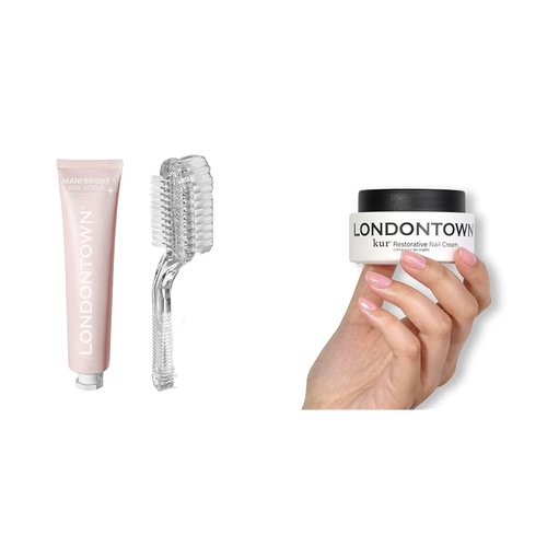 LONDONTOWN Mani Bright Nail Scrub - Brightening Nail Whitener for Hands & Feet | Includes LONDONTOWN Kur Restorative Nail Cream, 1 Fl Oz