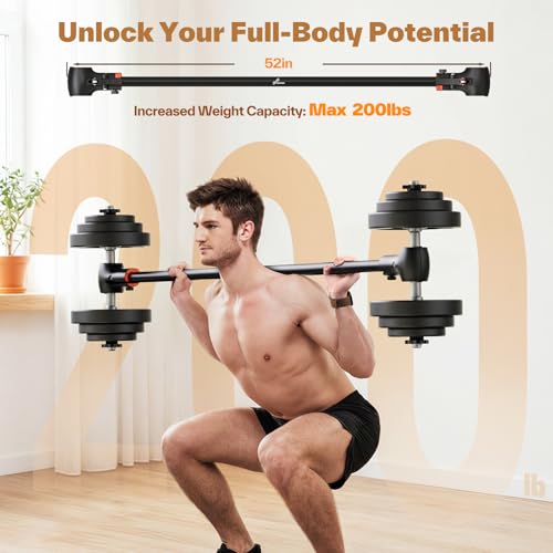 Sportneer Dumbbell to Barbell Converter Bar ? Heavy-Duty, Adjustable Fit, Tool-Free Setup, Up to 200 lb Capacity, barbell converter Bar for Squats, Bench Press, Deadlifts, Home Gym