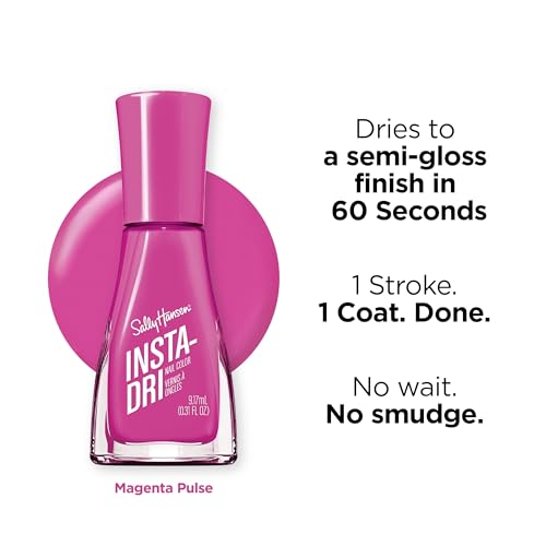 Sally Hansen Insta-Dri Electric Feels Nail Polish | Quick Dry, Long Lasting, Streak-Free Shine | Opaque, Shiny | 424 Magenta Pulse | Neon Purple Pink Nail Color