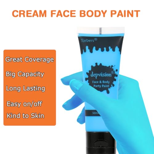 Depvision Face and Body Paint 1.7oz Cream Makeup 50ml Water Based Face Painting Special Effects For Adults Children Kids Halloween Christmas Party Stage Cosplay (Light Blue)