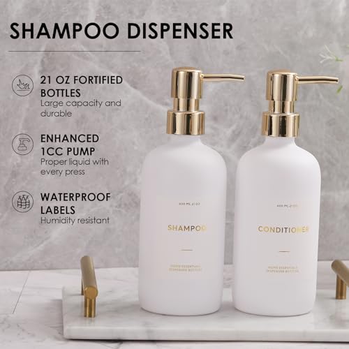 HOMCDALY Shampoo and Conditioner Dispenser, 21oz 3-Pack Refillable Shampoo and Conditioner Bottles, Shampoo Container, Empty Shampoo Pump Dispenser (21oz-Black