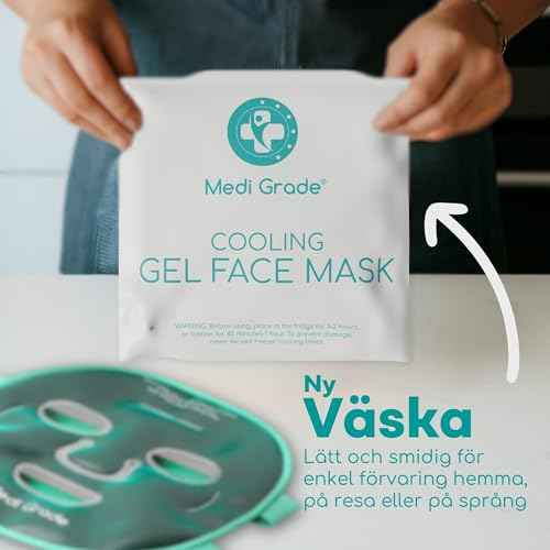 Medi Grade Cooling Gel Face Mask with 1 Lycra Fabric Mask and Storage Pouch - Soothing Gel Face Mask for Dark Circles and Puffiness - Cold Full Face Gel Mask Relaxation