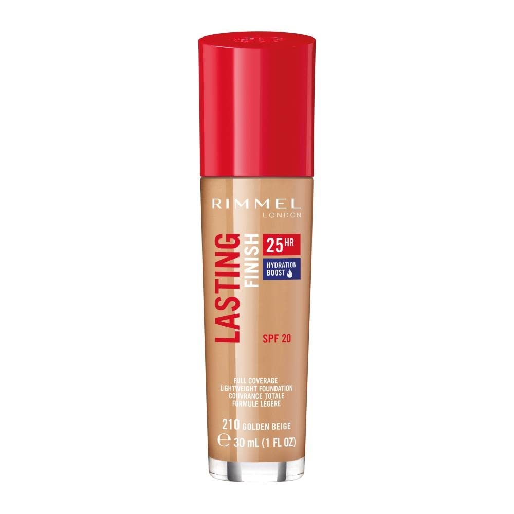 Rimmel London Lasting Finish 25HR - 200 Soft Beige - Foundation, 25-Hour Wear, Full Coverage, Waterproof, 1oz