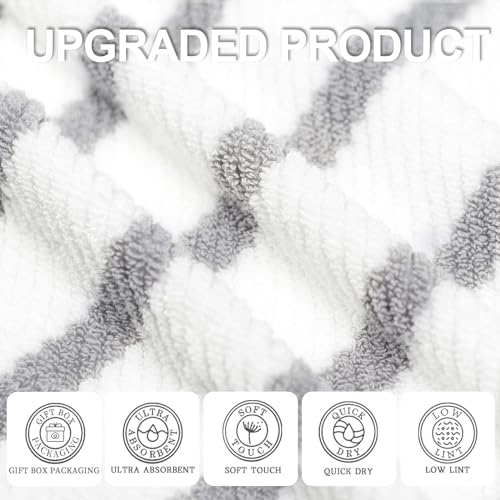 Grey and White Bath Towels (4PC, Large 30"x56") - Cotton | Hotel Quality | Lightweight | Thick | Soft | Absorb, Striped Towels for Bathroom, Quick Dry Towel for Shower, Gray and White Stripe