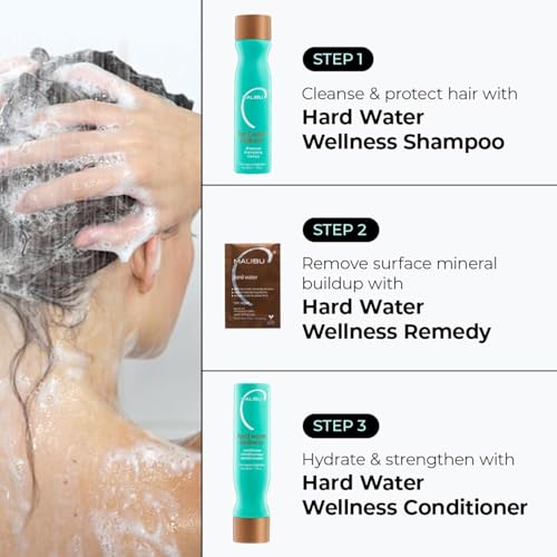 Malibu C Hard Water Wellness Remedy - Hard Water Shampoo, Conditioner & Hair Mask Packets for Removing Deposits and Impurities - Hydrating Hair Care Set (6 Ct)