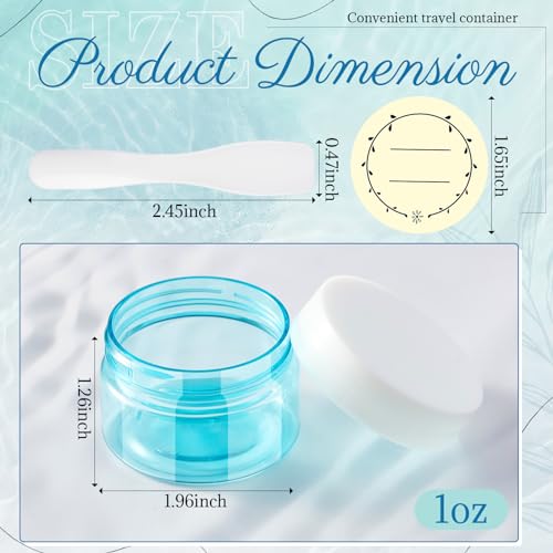 Tessco 12 Pieces 1 oz Travel Containers Plastic Container Jars with Lids Leak-proof Travel Jars for Creams with 12 Mini Scoop and 12 Label Stickers for Lotion Makeup Powder (Blue)
