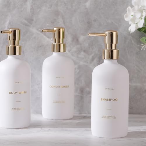 HOMCDALY Shampoo and Conditioner Dispenser, 21oz 3-Pack Refillable Shampoo and Conditioner Bottles, Shampoo Container, Empty Shampoo Pump Dispenser (21oz-Black