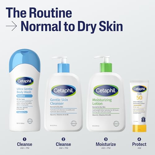 Cetaphil Face Wash, Hydrating Gentle Skin Cleanser for Dry to Normal Sensitive Skin, 16 oz + Travel Size Moisturizing Lotion 2 oz